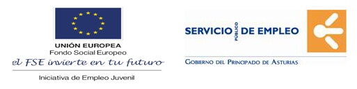 logotipos del Fondo social europeo y Servicio Público de Empleo del Principado de Asturias
